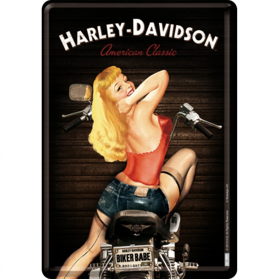 Carte postala metalica Harley Davidson Biker Babe