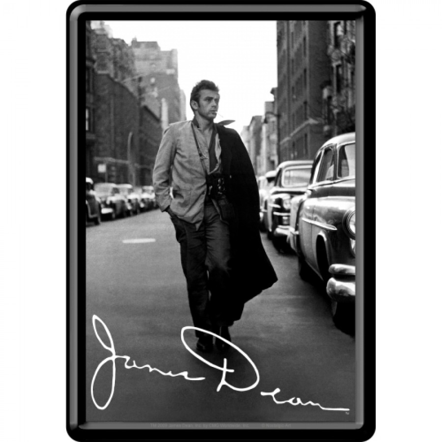 Carte postala metalica James Dean in picioare