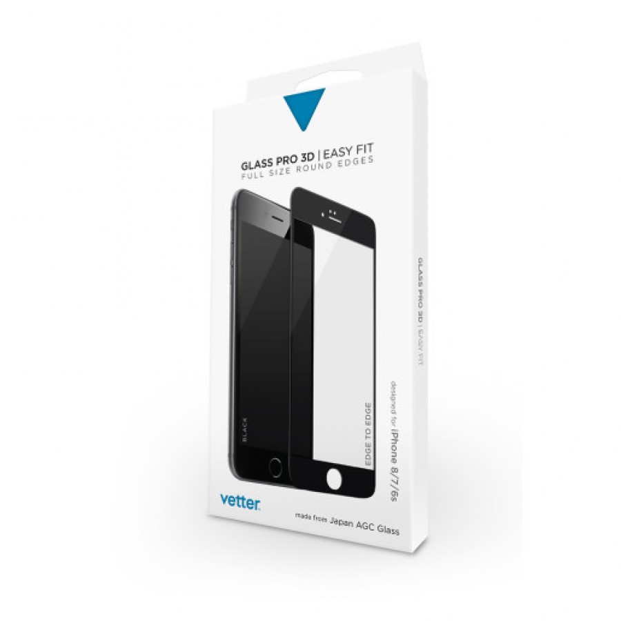 FolieGeam de protectie Vetter pentru iPhone 8 7 6s 6 3D Tempered Glass Easy Fit Black