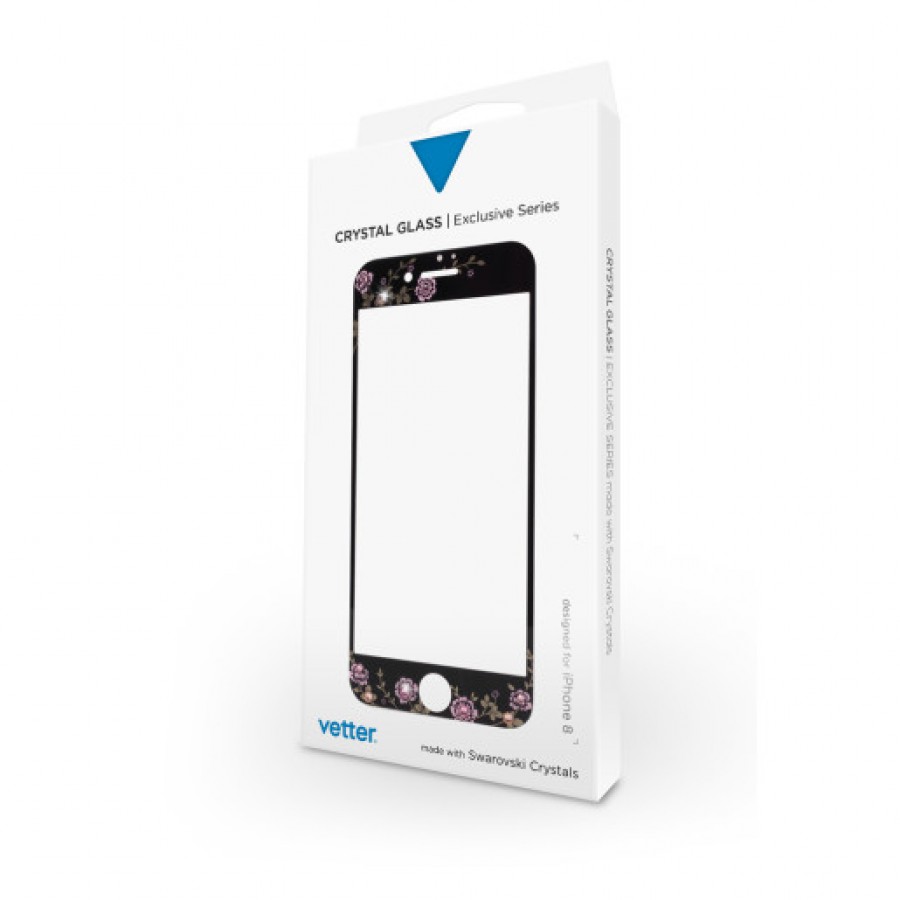 FolieGeam de protectie Vetter pentru iPhone 8 7 6s 6 Full Frame Tempered Glass with Swarovski Crystals Black