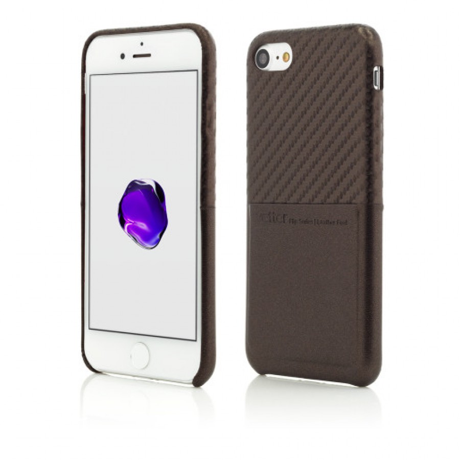 Husa de protectie Vetter pentru iPhone SE 2 8 7 Clip On with Card Port Carbon Fiber Feel Coffee