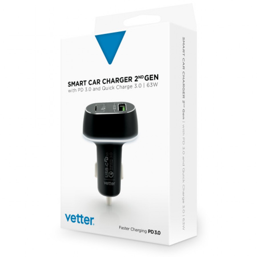 Incarcator auto Vetter Smart Car Charger 2nd Gen QC 3.0 and Power Delivery High Power 63W Black