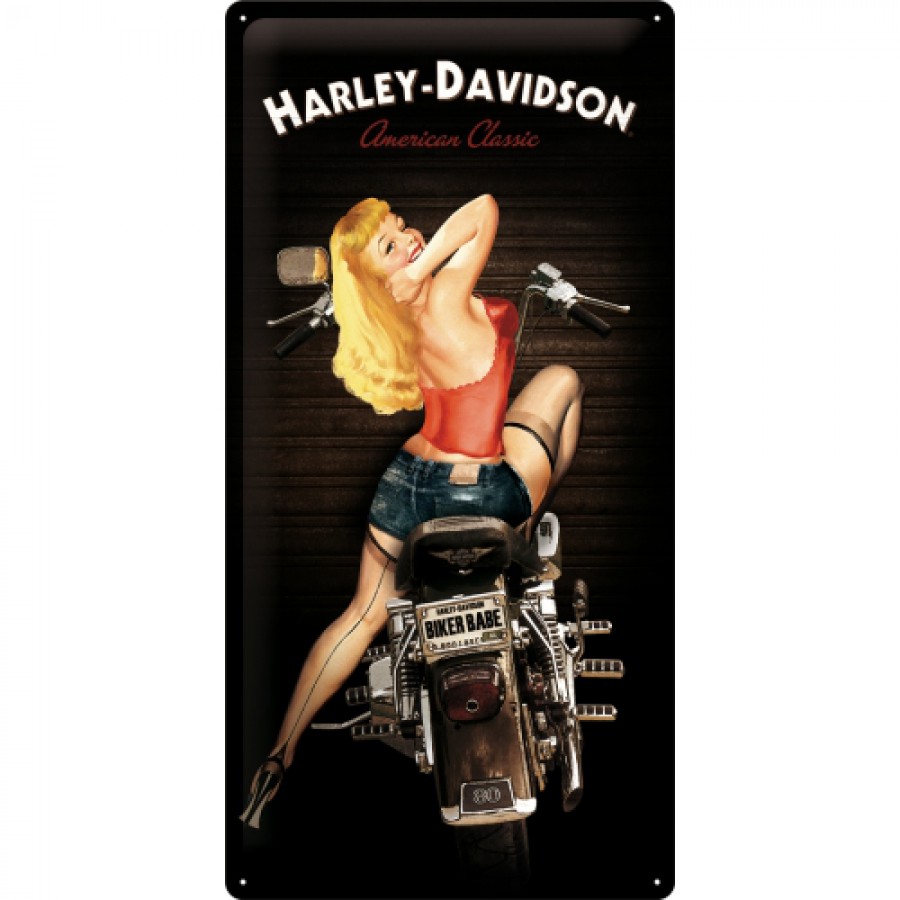 Placa metalica 25x50 Harley Davidson Biker babe