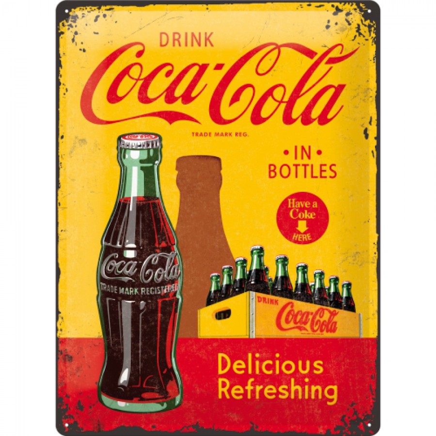 Placa metalica 30X40 Coca Cola In Bottles Yellow