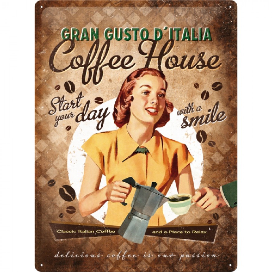 Placa metalica 30X40 Coffee House Lady