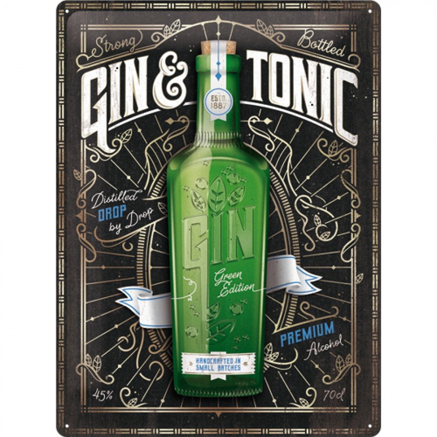 Placa metalica 30X40 Gin Tonic Green Edition