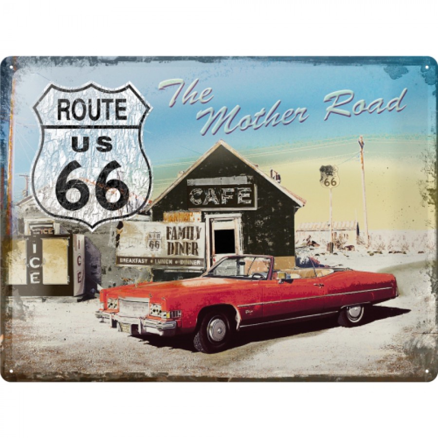 Placa metalica 30X40 Route 66 Cafe