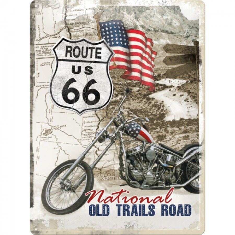 Placa metalica 30X40 Route 66 National Old Trails Road