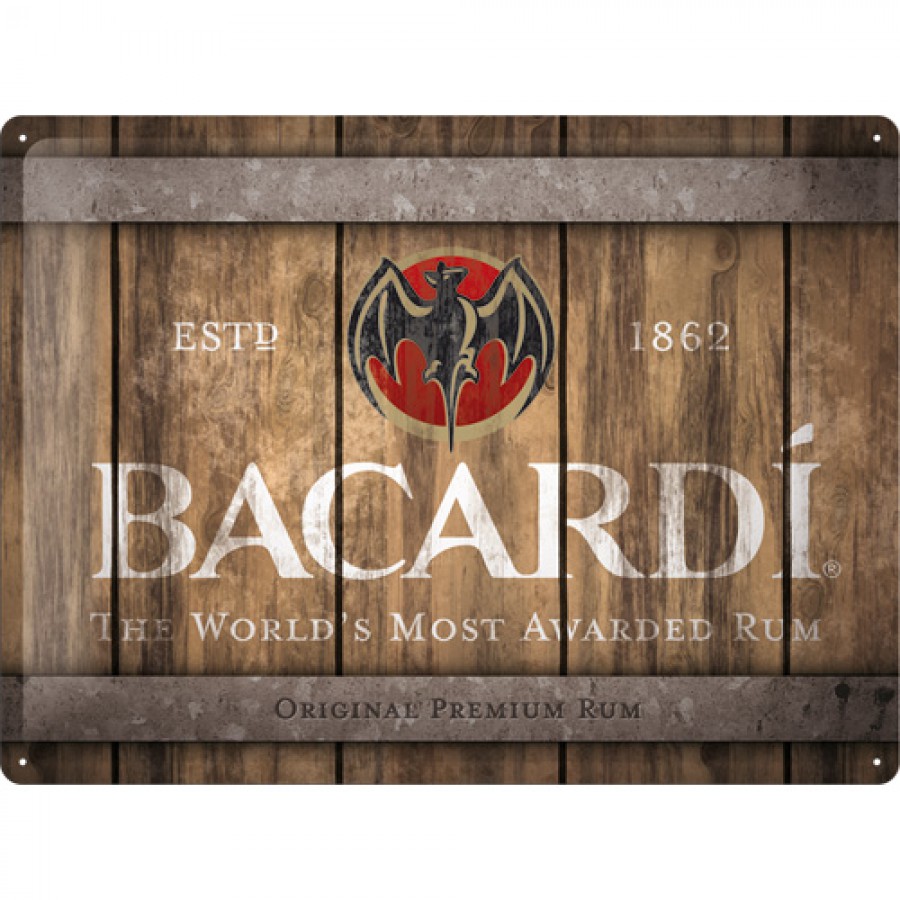 Placa metalica 30x40 Bacardi Wood Barrel Logo