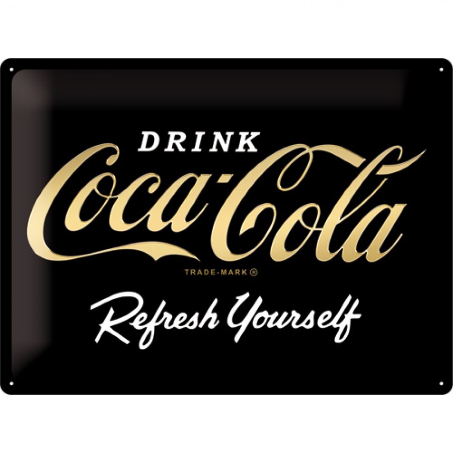 Placa metalica 30x40 Coca Cola logo Gold