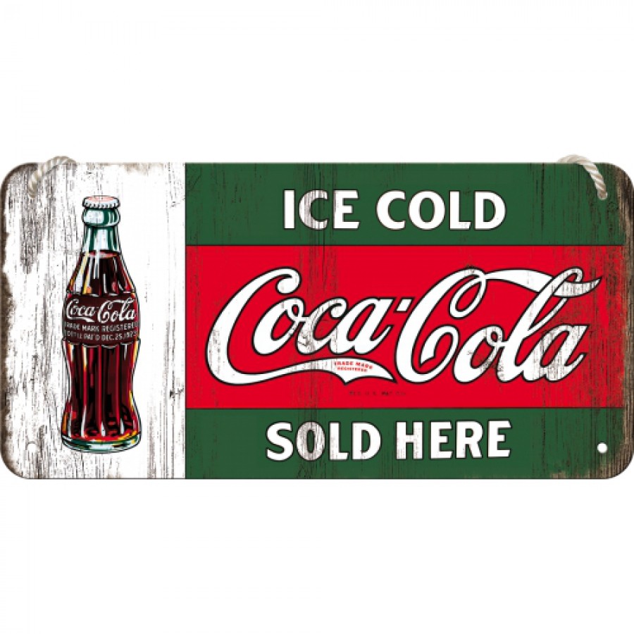 Placa metalica cu snur 10x20 Coca Cola Ice Cold