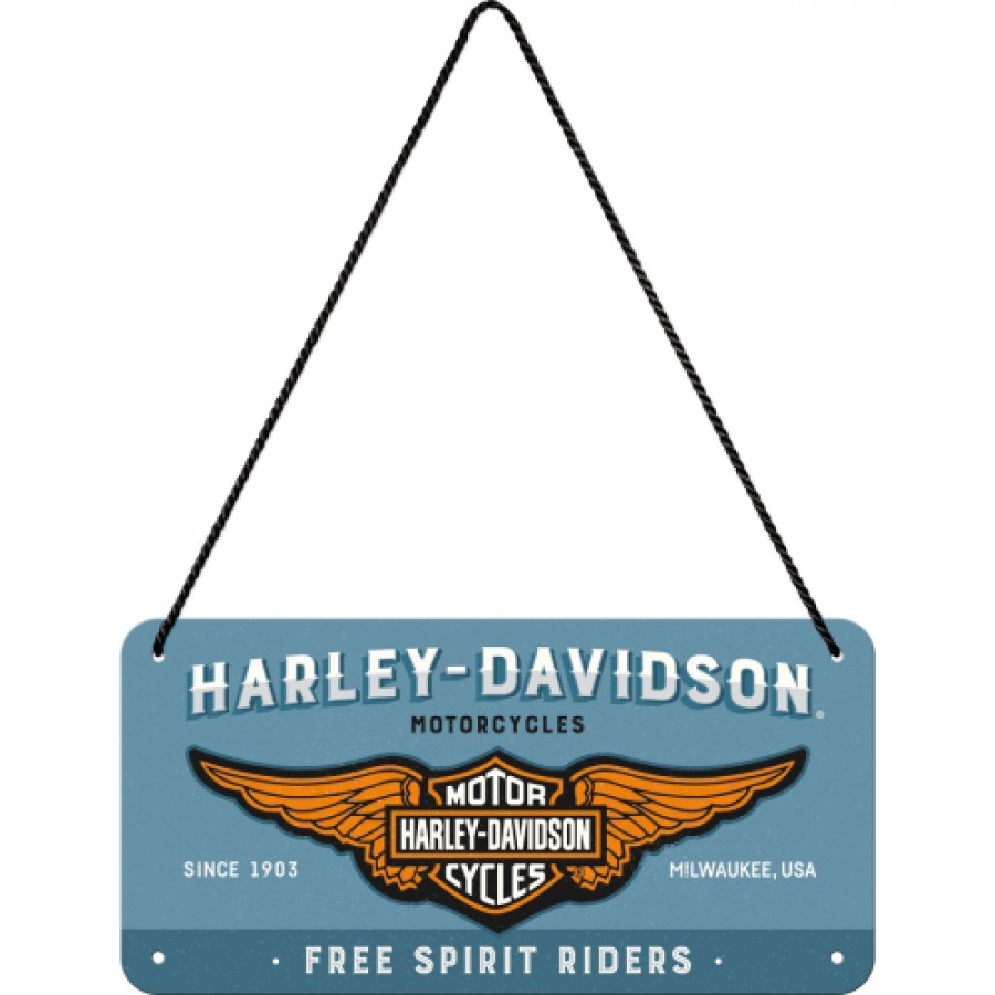 Placa metalica cu snur 10x20 Harley Davidson logo albastru 1