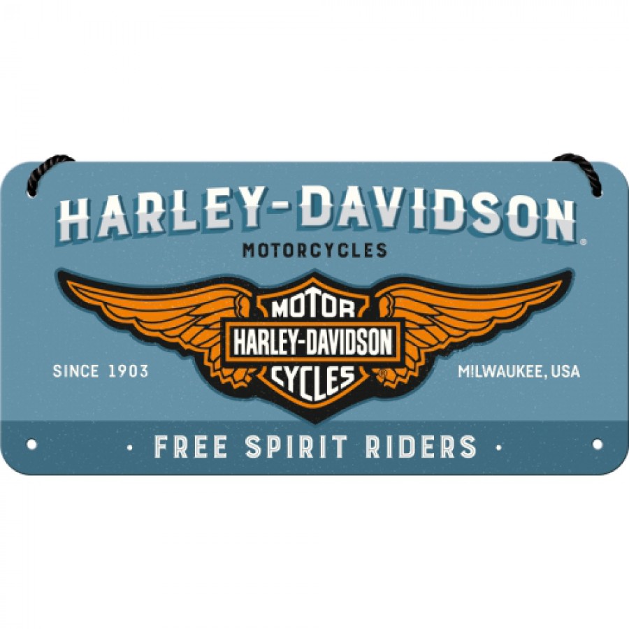 Placa metalica cu snur 10x20 Harley Davidson logo albastru