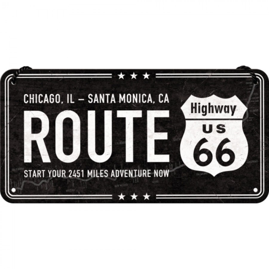 Placa metalica cu snur 10x20 Route 66