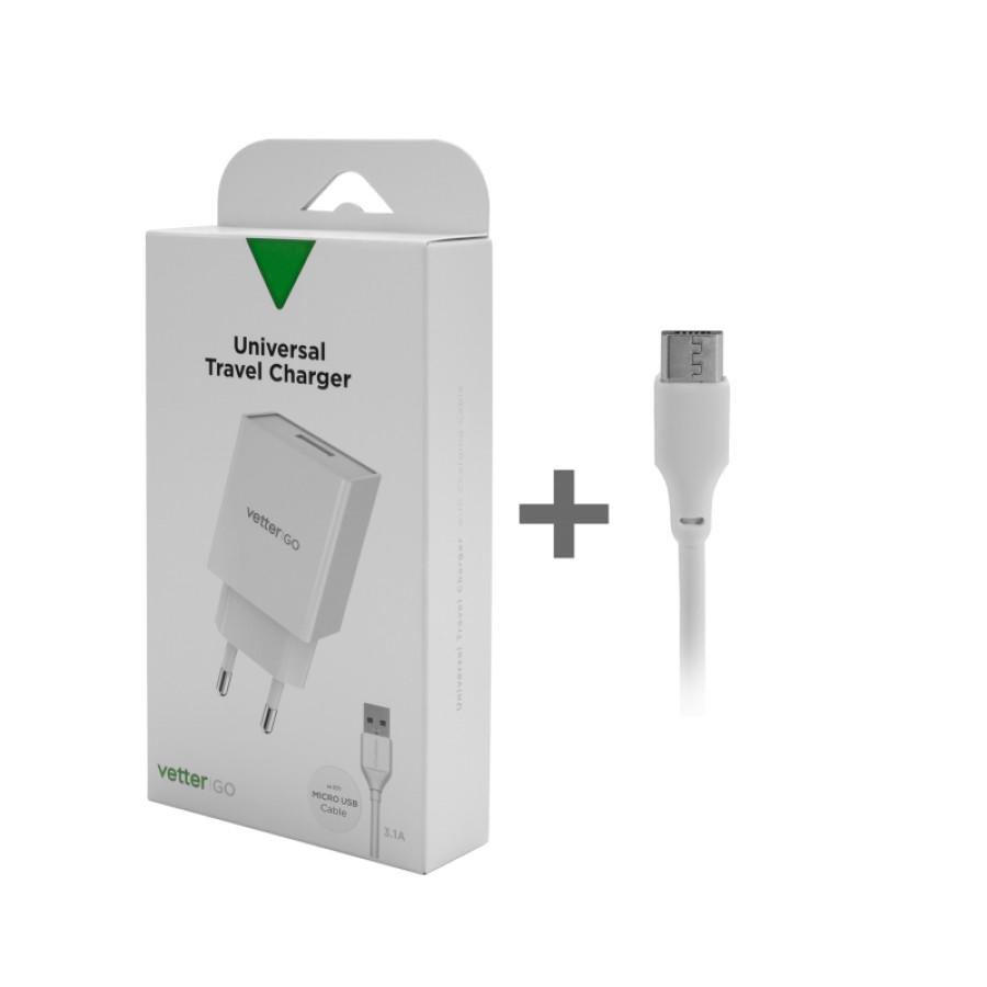 Smart Travel Charger with Micro USB Cable Vetter Go 3.1A White